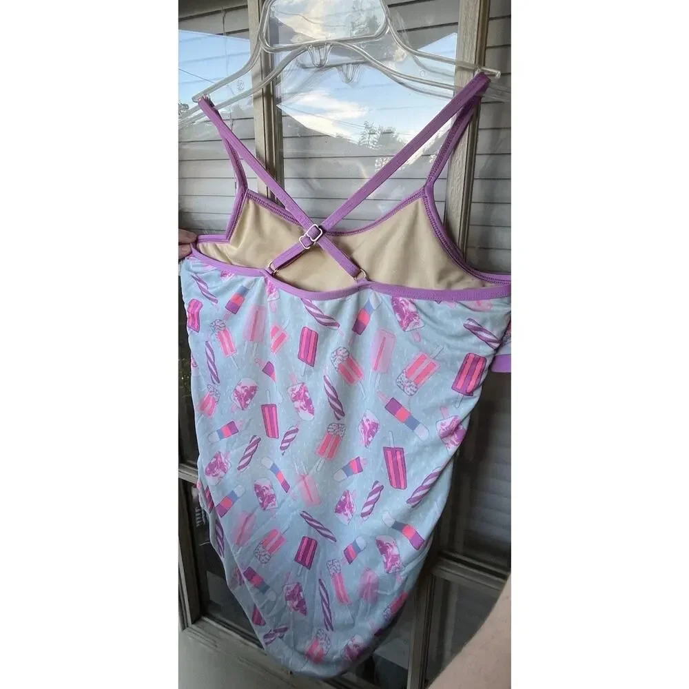 LANDS END GIRLS SIZE 14 - 1 PIECE SWIM SUIT -ICE CREAM POPSICLES Ruffle
